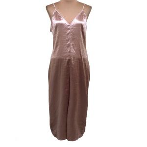 NWOT PrettyLittleThing Jumpsuit Size 12 Blush Pink Textured Satin